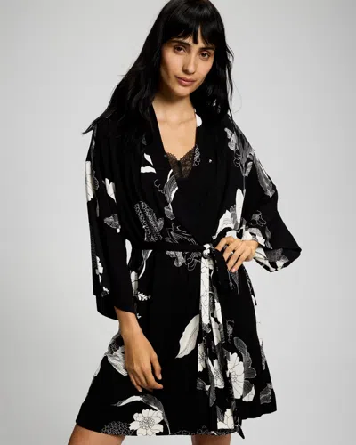 Soma Women's Short Robe In Black Size Small/medium |  In Grand Garden Black