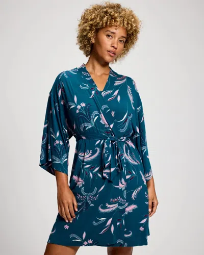 Soma Women's Short Robe In Blue Size Small/medium |  Getting Ready Robe In Jacobean Dream Teal