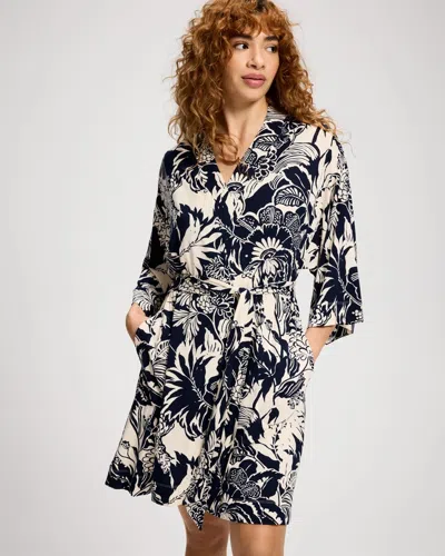 Soma Women's Short Robe In Ivory Size Small/medium |  Getting Ready Robe In Rainforest Petals W/smoke