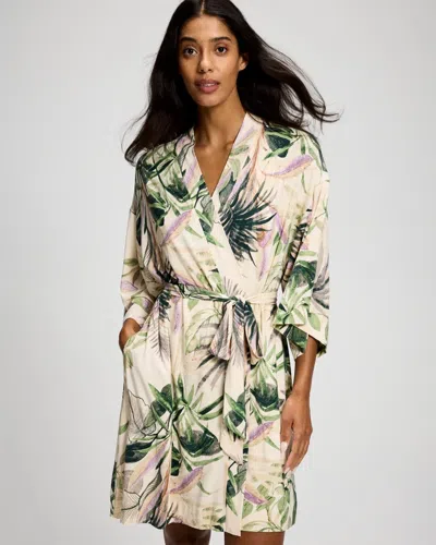 Soma Women's Short Robe In Ivory Size Small/medium |  Getting Ready Robe In Tropical Essence White Sm