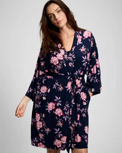 Soma Women's Short Robe In Navy Blue Size Small/medium |  Getting Ready Robe In Juliet Floral Navy