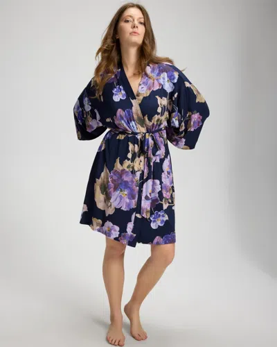 Soma Women's Short Robe In Navy Blue Size Small/medium |  In Viola Floral Dk Gnd Navy