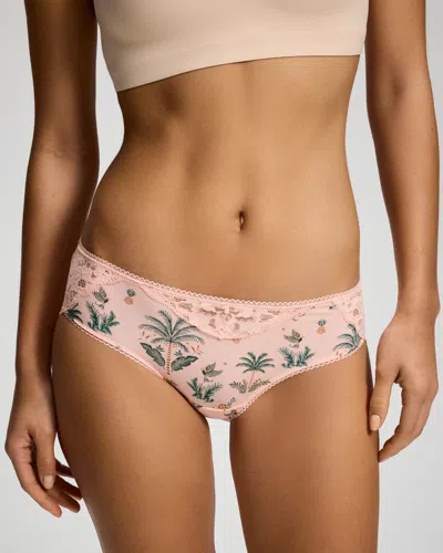 Soma Women's Signature Lace Hipster In Pink Size Xs |  In Tahitian Palm M P Belle