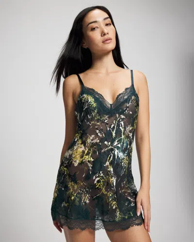 Soma Women's Silk Burnout Chemise In Blue Size Xs |  In Fern Fantasy Dark Harbour