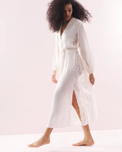 Soma Women's Silk Chiffon Long Robe In Ivory Size Xs |  In White