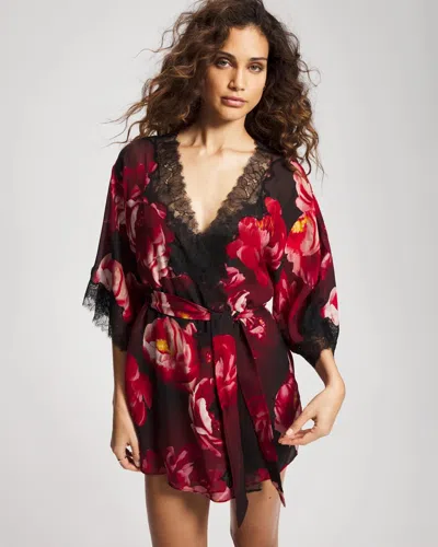 Soma Women's Silk Chiffon Robe In Black Size Small/medium |  In Midnight Blooms Black