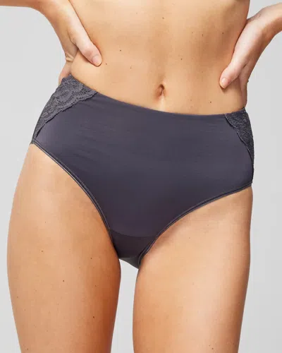 Soma Women's Slimming Modern Brief Panty With Lace In Gray Size Small |  Vanishing Tummy Panties In Gray Ink