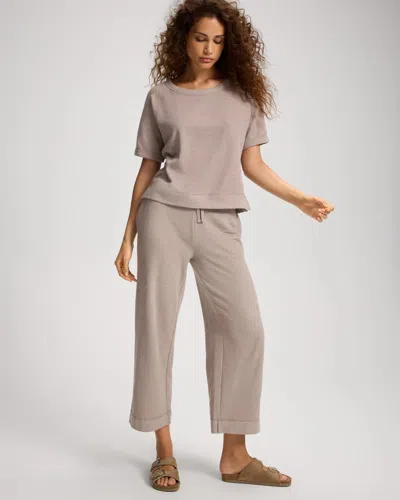 Soma Women's Slub French Terry Relaxed Wide Leg Ankle Pants In Gray Size Xs |  In Moonwashed