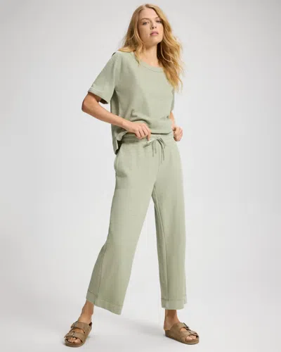 Soma Women's Slub French Terry Relaxed Wide Leg Ankle Pants In Green Size Xs |  In Seagrass Green