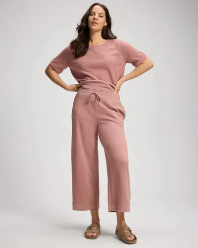Soma Women's Slub French Terry Relaxed Wide Leg Ankle Pants In Pink Size Xs |  In Twilight Rose