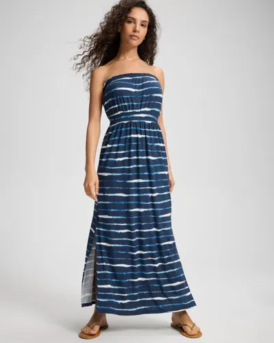 Soma Women's Soft Jersey Bandeau Smocked Waist Maxi Dress In Blue Size Xs |  In Moonwash Stripe Indigo