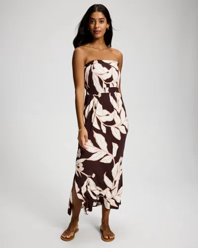 Soma Women's Soft Jersey Bandeau Smocked Waist Maxi Dress In Brown Size Xs |  In Leaf It Be G Choc Plum