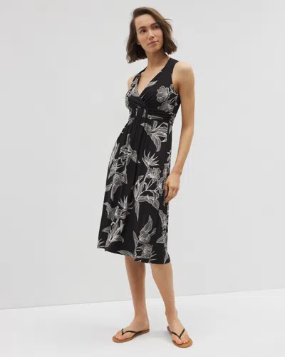 Soma Women's Soft Jersey Cross Back Strap Dress In Black Size Medium |  In Plumeria Blooms Grand Blk
