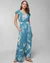 SOMA WOMEN'S SOFT JERSEY FLUTTER SLEEVE MAXI BRA DRESS IN BLUE FLORAL SIZE XS | SOMA
