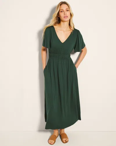 green emerald velvet dress Johanna 3/4 Sleeve Sheer Matte Jersey Long Dress