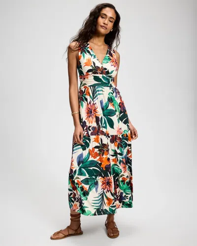 Soma Women's Soft Jersey Goddess Tiered Maxi Dress In Ivory Size Xs |  In Twilight Tropic Parchment