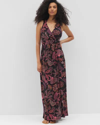 Soma Women's Soft Jersey Isla Cross Back Maxi Bra Dress In Black Size Small |  In Stitch Paisley Allo Black