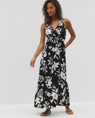 Soma Women's Soft Jersey Isla Cross Back Maxi Dress In Black Size Small |  In Plumeria Dream G Black