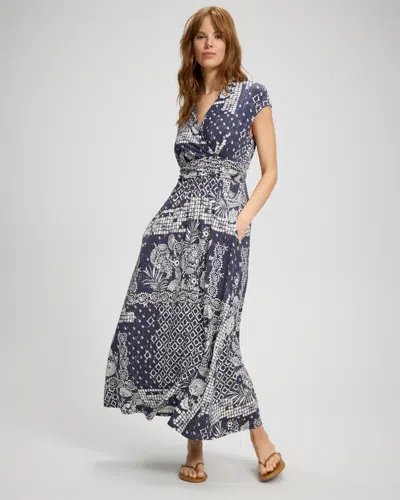 Soma Women's Soft Jersey Serenity Cap Sleeve Maxi Dress In Blue Size Xs |  In Coastal Collage Indigo