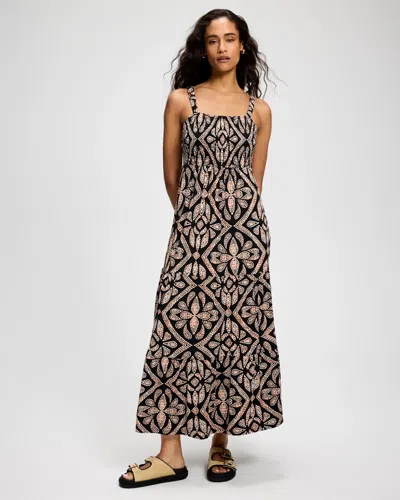 Soma Women's Soft Jersey Smocked Bodice Maxi Dress In Black Size Xs |  In Tranquil Tile G Black