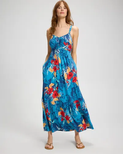 Soma Women's Soft Jersey Tiered Maxi Dress In Blue Size Xs |  In Poppy Blooms Blue