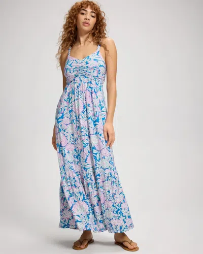 Soma Women's Soft Jersey Tiered Maxi Dress In Blue Size Xs |  In Sunset Botanica Blue Lgn