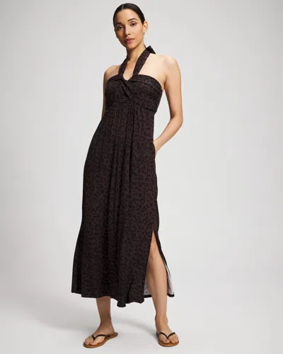 Soma Women's Soft Jersey Twist-front Halter Maxi Bra Dress In Leopard Print Size Small |  In Lively Leopard Black