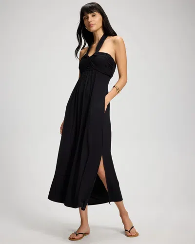 Soma Women's Soft Jersey Twist-front Halter Maxi Dress In Black Size Xs |