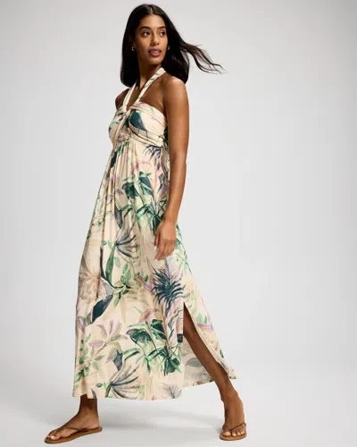 Soma Women's Soft Jersey Twist-front Halter Maxi Dress In Ivory Size Xs |  In Tropical Essence Ws