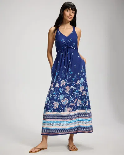 Soma Women's Soft Jersey Twist-front Maxi Dress In Blue Size Xs |  In Frangipani Border Blue