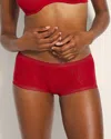 Soma Women's  Boyshort Panty With Stretch Lace In Red Size Small In Paint The Town Red