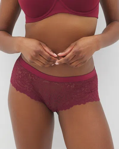 Soma Women's  Hipster Panty With Lace In Red Size Small In Velvet Plum