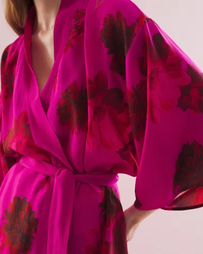 Soma Women's Silk Chiffon Short Robe In Pink Size Large/xl | 's Sexiest Lingerie In Va Va Blooms Pink