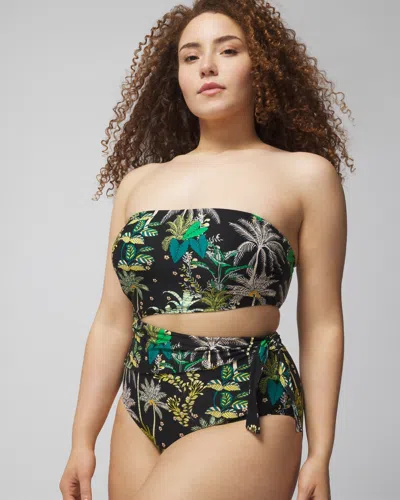 Soma Women's  Swim Bandeau Cutout One-piece Swimsuit In Oasis Palms Black Size 14