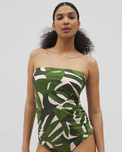 Soma Women's  Swim Bandeau Tankini Top In Green Size Medium In Tropical Breeze Mid Palm