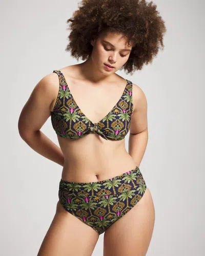 Soma Women's  Swim Convertible Bikini Bottom In Navy Blue Size Small In Palmy Patterns Navy
