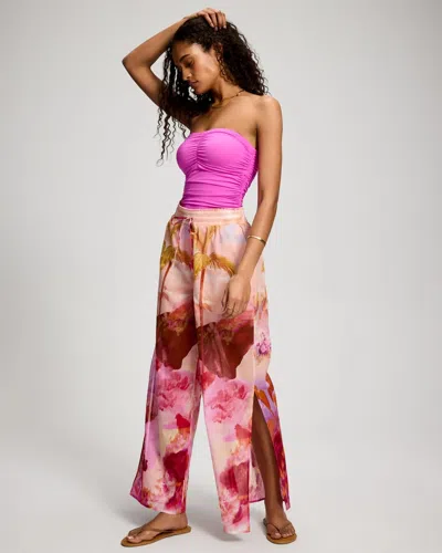 Soma Women's  Swim Cotton Voile Wide Leg Relaxed Pants In Red Size Small In Wanderlust Palms
