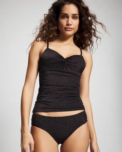 Soma Women's  Swim Enbliss Ruched Side Bikini Bottom In Leopard Print Size Xs In Lively Leopard Mini Black