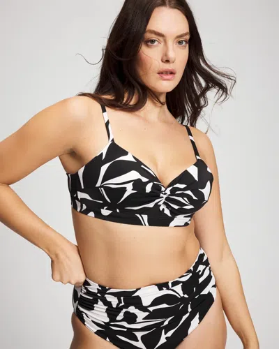 Soma Women's  Swim Enbliss Wireless Bikini Swim Top In Black Size Xs In Meandering Leaf Black