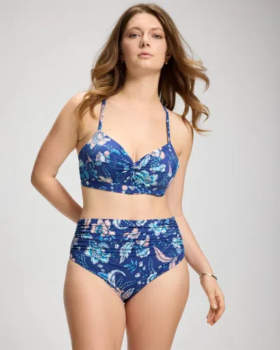 Soma Women's  Swim Enbliss Wireless Bikini Swim Top In Blue Size Xs In Frangipani Allover Blue