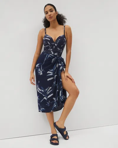 Soma Women's  Swim Rayon Crepe Pareo In Navy Blue In Palm Toile Nightfall Navy