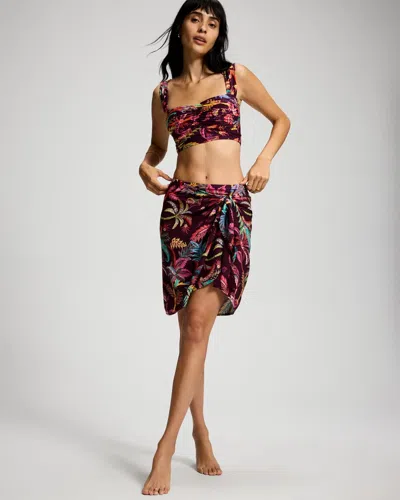 Soma Women's  Swim Rayon Crepe Pareo Sarong Cover Up Wrap In Red Size Small/medium In Vibrant Botanical Syrah