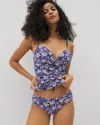 Soma Women's  Swim Rouched Bikini Bottoms In Blue Size Medium In Tropic Tiles True Blue