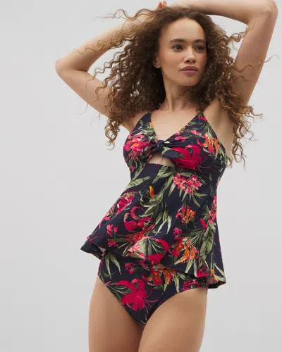 Soma Women's  Swim Rouched Bikini Bottoms In Navy Blue Size Medium In Le Tigre Tropical Navy