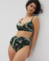 Soma Women's  Swim Ruched High-waist Bikini Bottom In Black Size Small In Tropical Twist Black