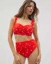 Soma Women's  Swim Ruched High-waist Bikini Bottom In Orange Size 2xl In Movement Dot Mini Coral
