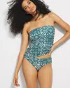 Soma Women's  Swim Ruched Side Bikini Bottom In Green Size Medium In Amazonia Tile M Deep Teal