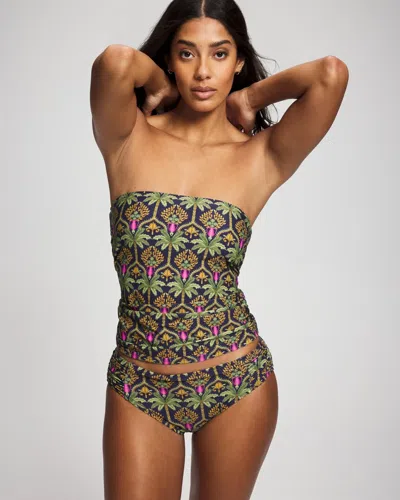 Soma Women's  Swim Ruched Side Swimsuit Bottom In Navy Blue Size Medium In Palmy Patterns Navy
