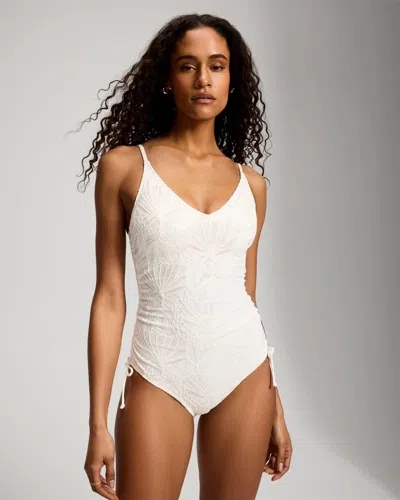 Soma Women's  Swim Shell Crochet One-piece Swimsuit In Ivory Size 14 In Coconut