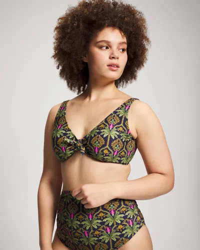 Soma Women's  Swim Tie Front Bikini Swim Top In Navy Blue Size Xs In Palmy Patterns Navy